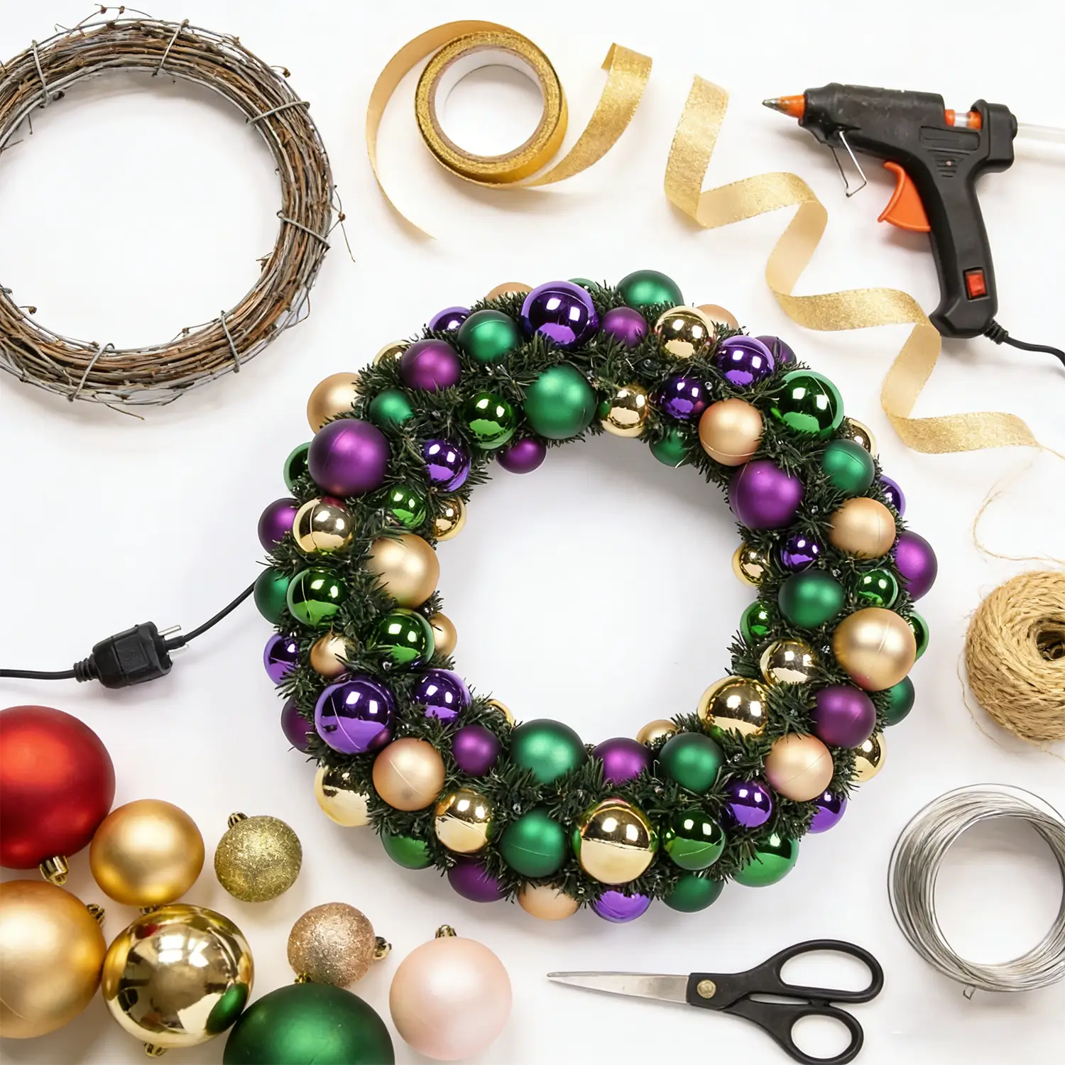 The manual production process of Christmas ball wreath