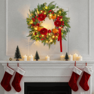 Christmas Wreath 24 Inch pre lit Christmas Decor Wreath battery operated for front door