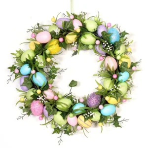High quality plastic easter egg wreath for front door wall fireplace outdoor decoration