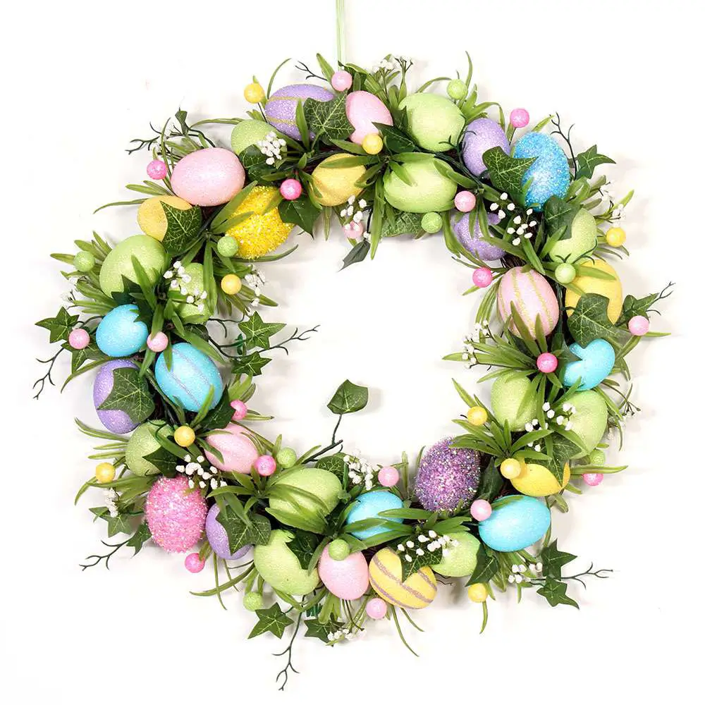 High quality plastic easter egg wreath for front door wall fireplace outdoor decoration