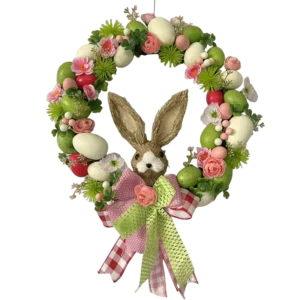 Easter Wreath with Bunny & Colorful Plastic Eggs – Spring Floral Door Hanger for Home Decor, Holiday Celebration & Party Supplies