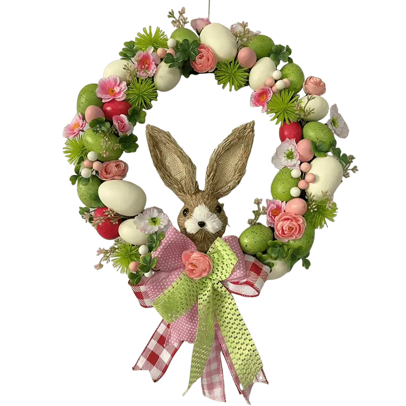 Easter Wreath with Bunny & Colorful Plastic Eggs – Spring Floral Door Hanger for Home Decor, Holiday Celebration & Party Supplies