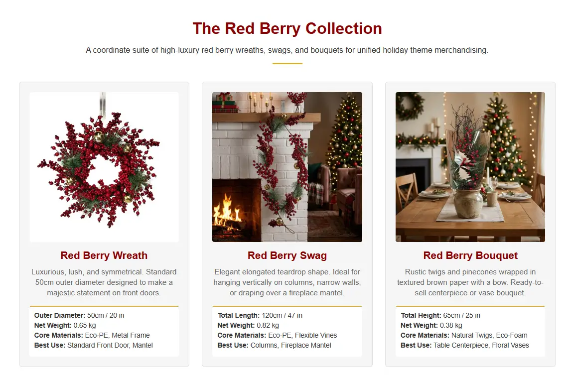 Artificial Red Berry Wreath set