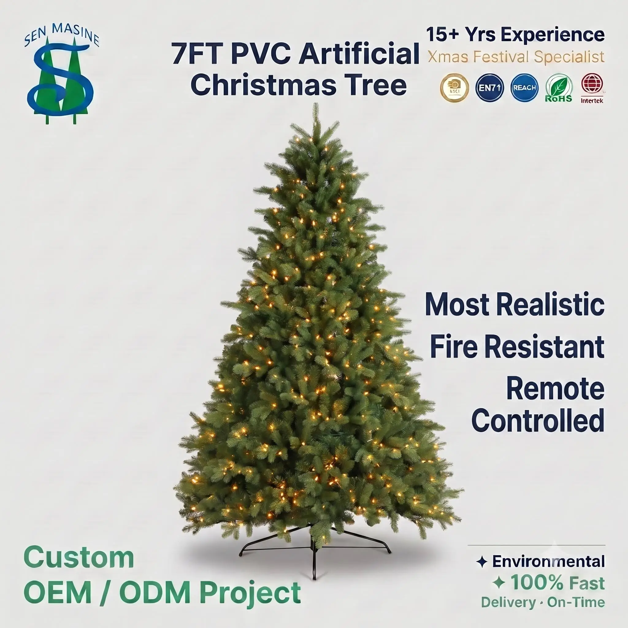 7.5 Pre-Lit PVC Artificial Christmas Tree Wholesale Bulk Supply for Retailers and Importers