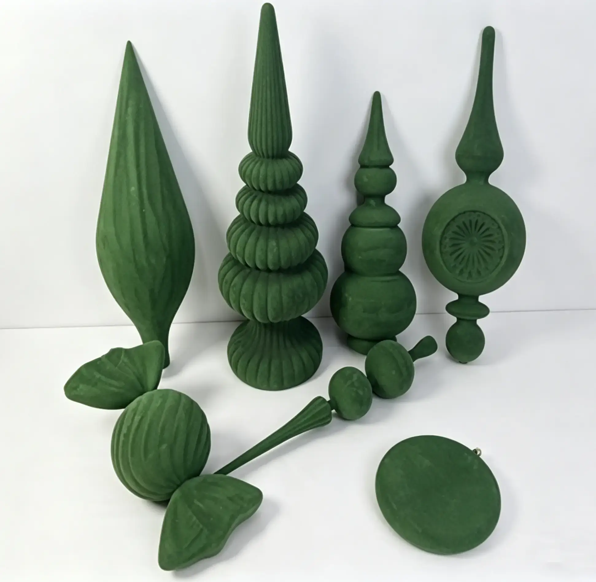 green flocked christmas ornaments
