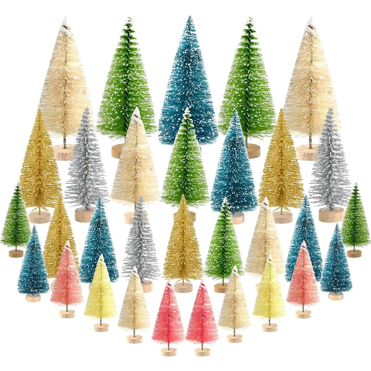 multiple-color bottle brush christmas trees
