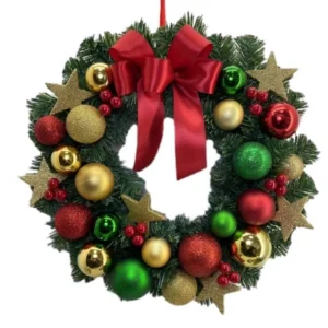 Senmasine 40cm christmas wreath decor with bows ornaments festival decoration front door haning