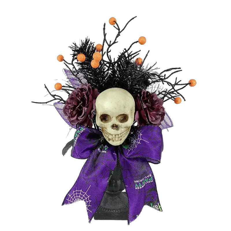 Halloween Skull Decoration with Skeleton Glitter Black dead Branch Artificial Big Rose Flowers