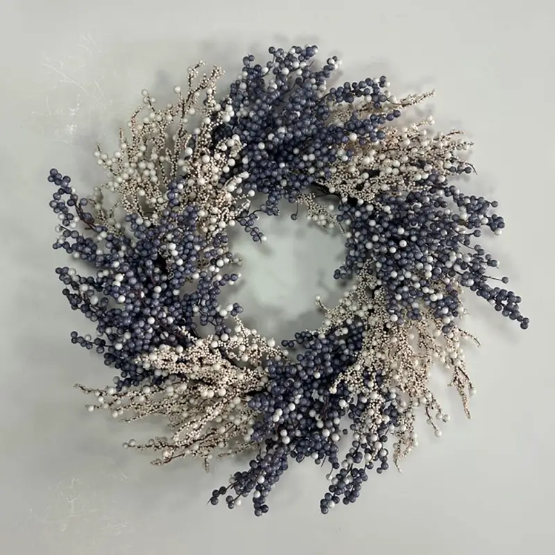 24 Inch blue white berry wreaths for winter front door farmhouse hanging Christmas decoration