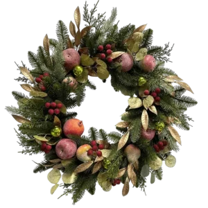 26 Inch Christmas fruit wreath With Ribbon Bows Artificial Pvc Branch Leaves