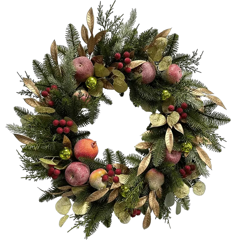 26 Inch Christmas fruit wreath With Ribbon Bows Artificial Pvc Branch Leaves