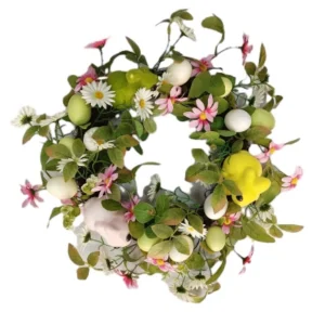 Senmasine easter egg door weaths artificial spring wreath decoration mixed flower green leaves plastic egg rabbit bunny