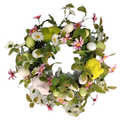 Senmasine easter egg door weaths artificial spring wreath decoration mixed flower green leaves plastic egg rabbit bunny