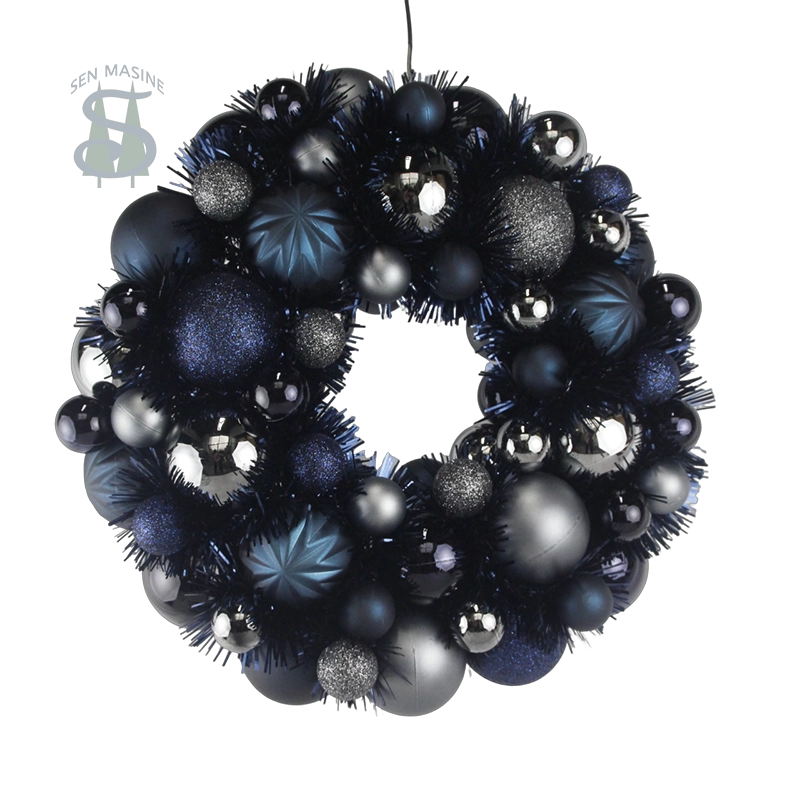 33cm xmas bauble wreath​ glitter grey blue plastic hanging baubles xmas festival decoration