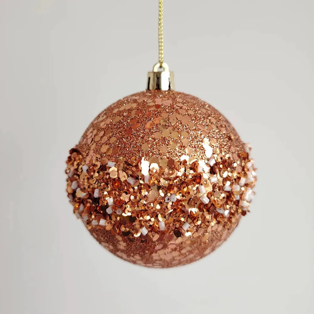Rose gold sequin and chunky glitter finish Christmas ball ornament