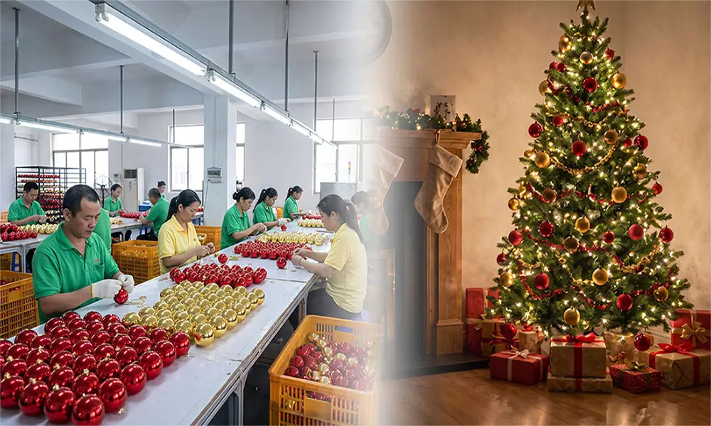 Comparison between real Christmas ornament ball workshop and Christmas tree
